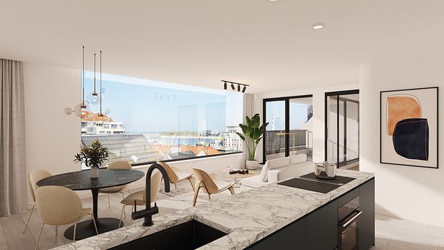 Residentie Kaaiman - leefruimte op de vierde verdieping met open zicht op de jachthaven van Oostende