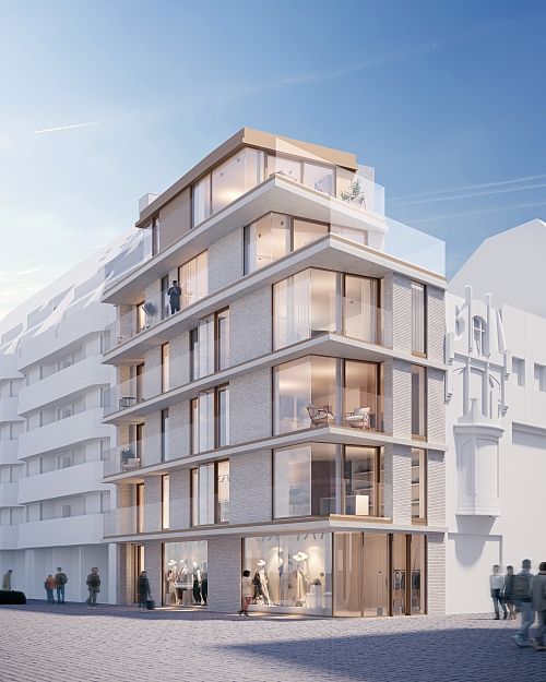 Residentie Crescent - hedendaagse gevel met handelsruimte aan de Kapellestraat