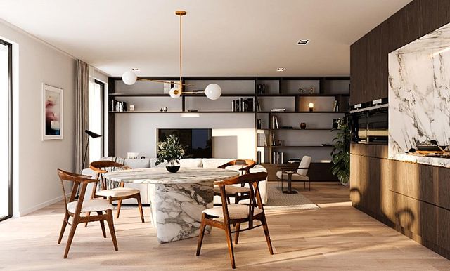 Residentie Savoye - interieurdetail met parket in witte eik en strakke afwerking
